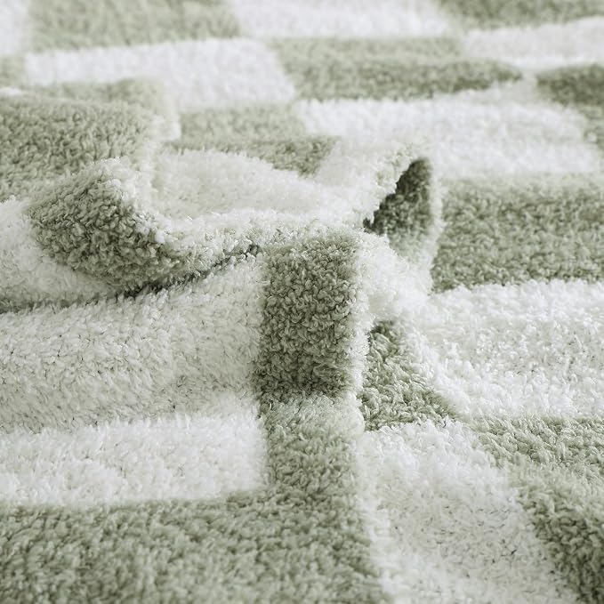 WRENSONGE Soft Checkered Throw Blanket for Couch-Cozy Warm Knitted Blankets | Lightweight Fluffy Decor for Boys & Girls, Sofa, Chair, Bed, 30x40in,Sage Green