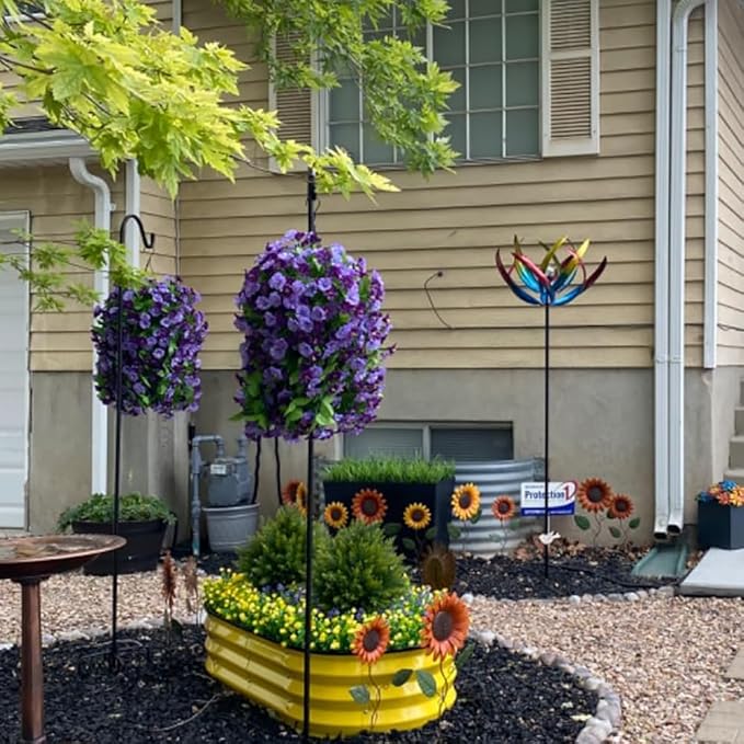 INXUGAO Artificial Fake Hanging Flowers Plants for Outdoor Decoration, 2PCS Faux Silk Morning Glory Long Vines Stems UV Resistant Look Real for Spring Summer Outside Home Porch Patio, Purple
