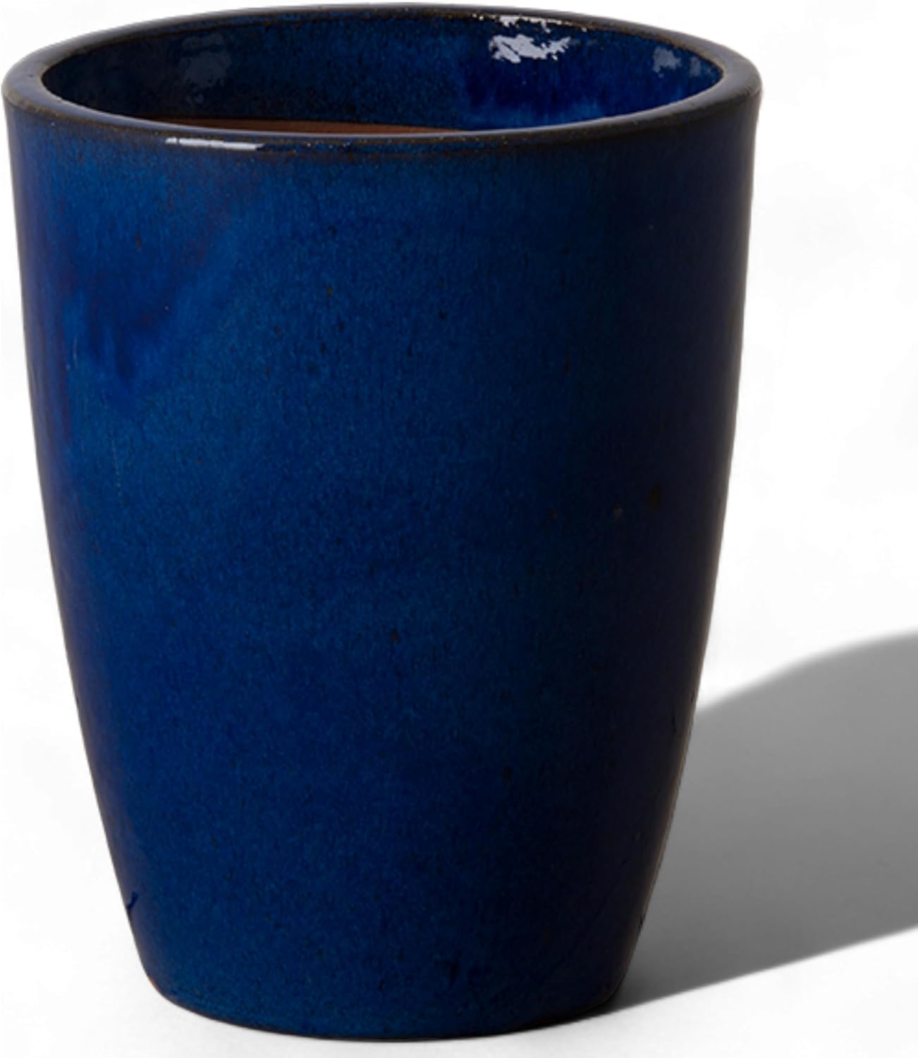 Emissary Bullet 9.5 in. Blue Ceramic Round Planter (9.5 in. L x 9.5 in. W x 12 in. H) with Drainage Hole