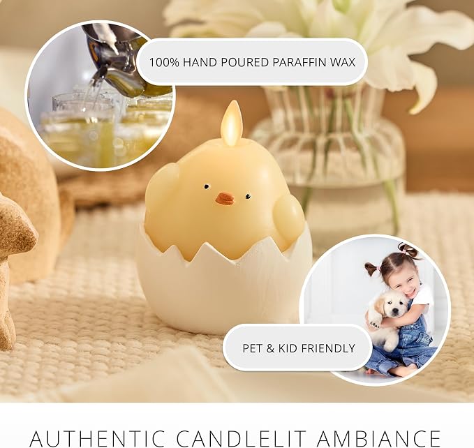 Luminara Hatching Easter Chick Candle - 3.3" x 4.3" - Flameless Real-Flame Holiday-Inspired Decor - AA Batteries - Flickering LED Flame
