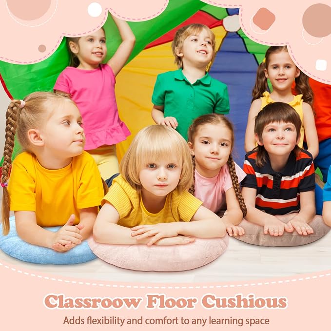 Fumete 8 Pcs 16 Inch Floor Cushions Pillow for Kids Bulk Classroom Round Flexible Seating Floor Cushions for Students Home Daycare School Reading Corner Yoga Meditation Picnic (Cloudy Pastel)