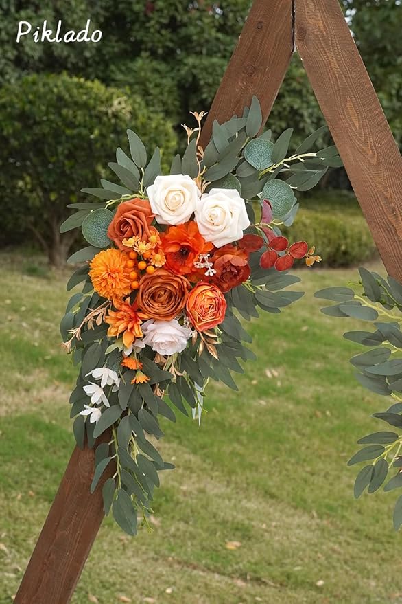Faux Flower Swag Set of 2 for Wedding Welcome Signs Floral Swag Reception Ceremony Decor Orange
