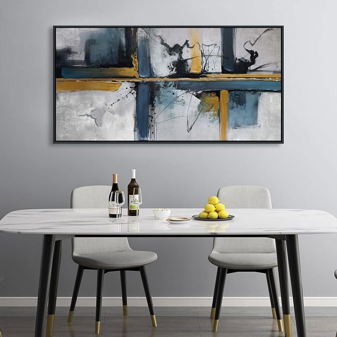 Abstract Canvas Wall Art Framed Modern Wall Art for Living Room Navy Blue Artwork for Walls, Above Bed Wall Decor With Navy and Gold for Bedroom and Living Room Office Pictures Wall Decor 24×48IN