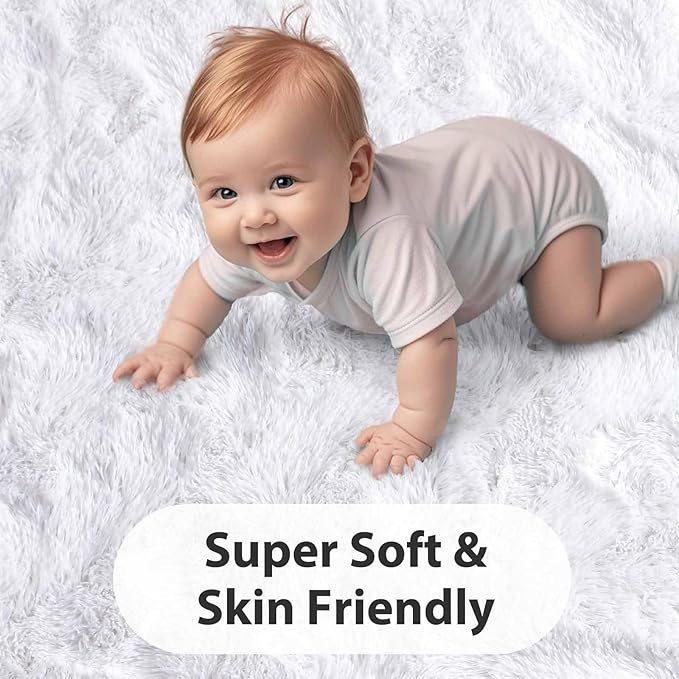 FinRèc 5x8 Feet White Rugs for Bedroom Living Room, Plush Shag Area Rug, Non-Slip Fluffy Furry Rug for Nursery Kids Room Dorm Room Home Decor, Indoor Shaggy Floor Carpet