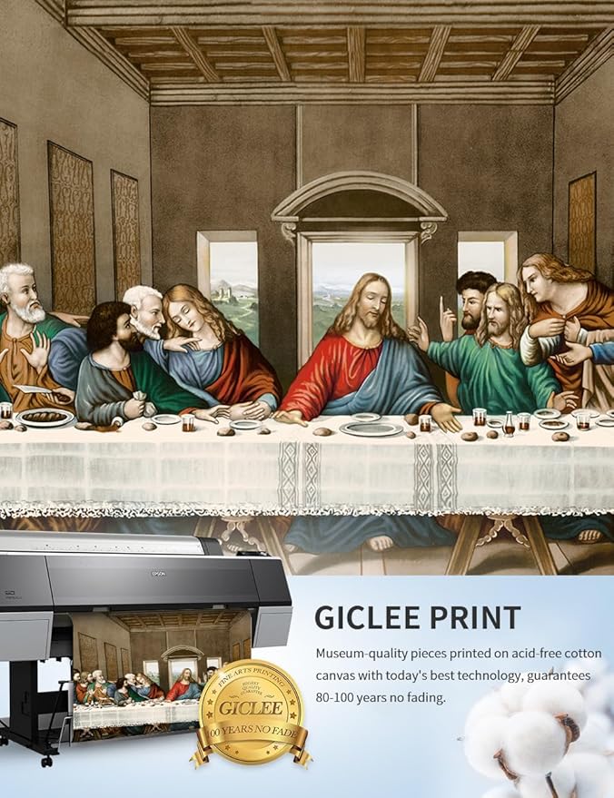 DECORARTS - The Last Supper by Leonardo Da Vinci Giclee Reproducation, Giclee Prints Acid Free Cotton Canvas with Matching Gold Solid Wooden Frame. Total Framed Size: 28.5" W x 16.5" H