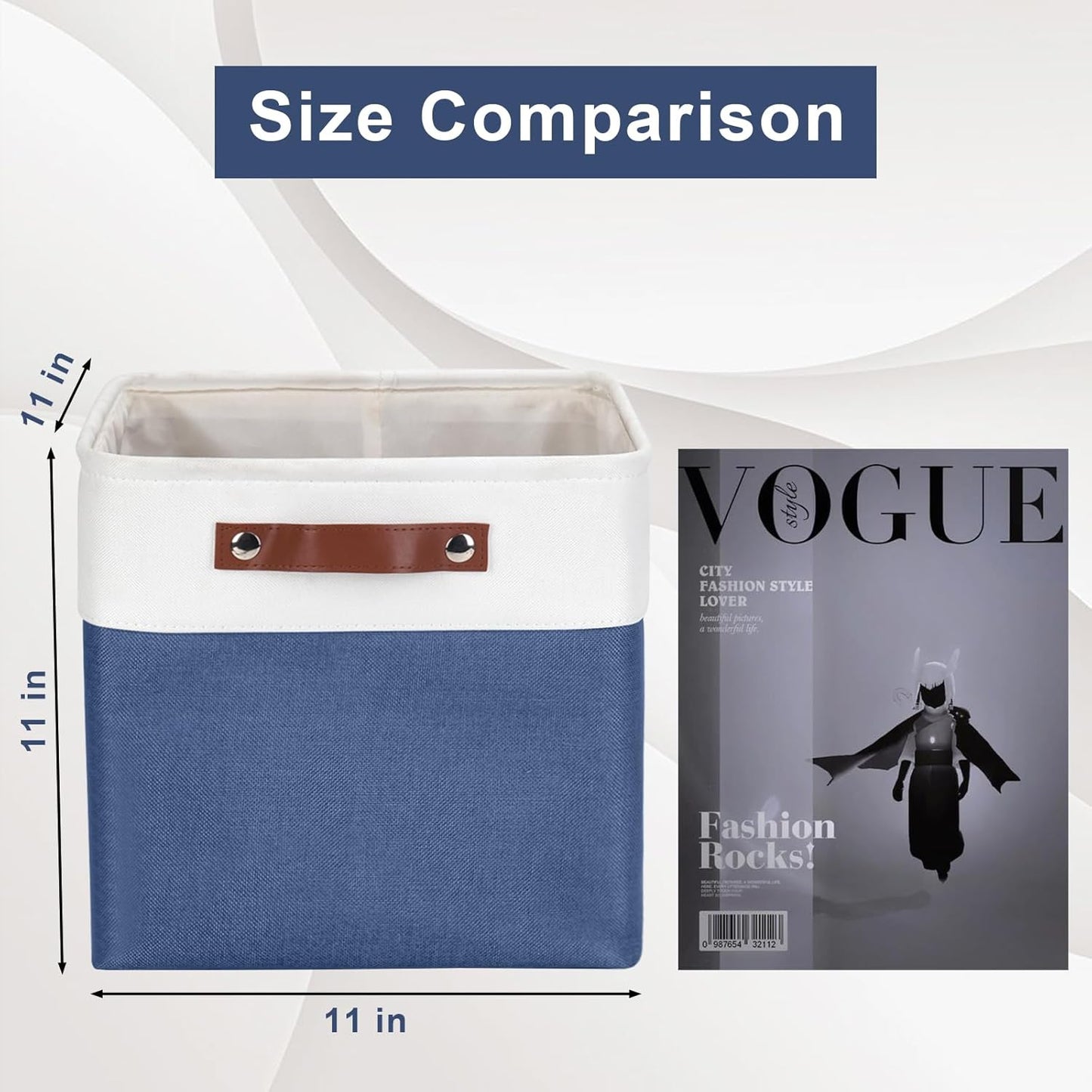 Collapsible Fabric Storage Cubes 11x11 Cube Storage Bins, 4 Pack Closet Baskets Box with Handles for Organizing, Shelf, Toys, Clothes, Home, Office, Nursery (Navyblue&White)