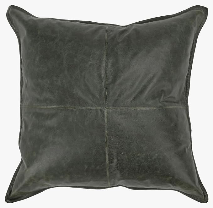 Genuine Leather Pillow Cover Case for Lumbar Throw Couch Pillows - Farmhouse Decorative Modern Sofa Thick & Soft Cushion Covers (Forest Green, 18" x 18")