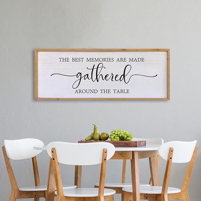 The Best Memories Are Made Gathered Around The Table Wall Decor 40"x15" Large Rustic Farmhouse Dining Room Wood Framed Modren Signs Kitchen Home Simple Hanging Wall Art (Wood)