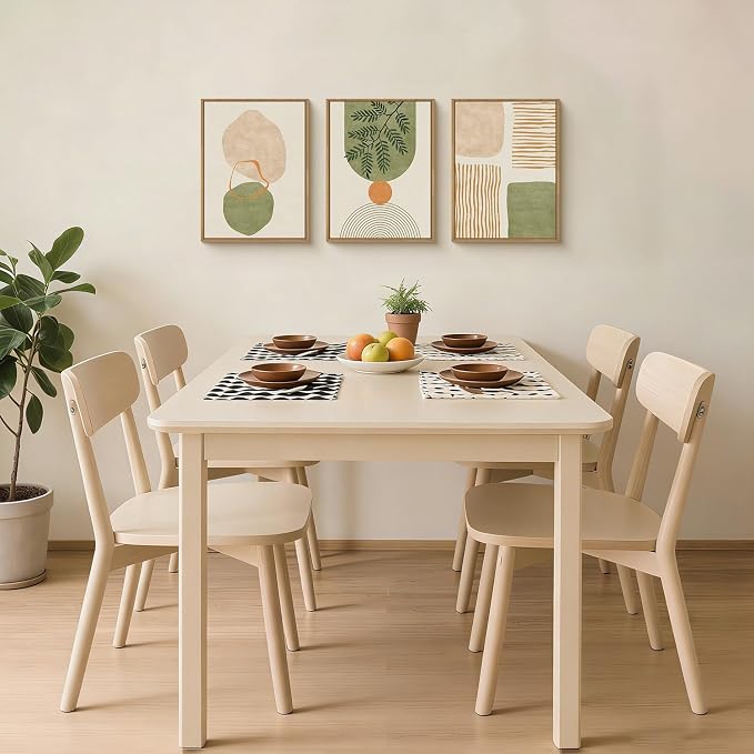 BICERE Boho Sage Green Framed Canvas Wall Art Set,Abstract Minimalist Geometric Line Wall Decor,Modern Mid Century Beige Leaf Artwork for Living Room,Bedroom,Dining Room,Office-12 x16 x3