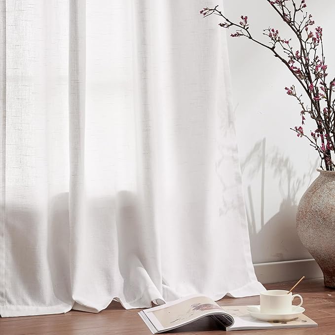 jinchan Short Linen Curtains Curtains 54 Inch Long for Bedroom Small Window Curtains for Kitchen Bathroom White Farmhouse Drapes Light Filtering Rustic Grommet Drapes 2 Panels Each 50 Inch Wide