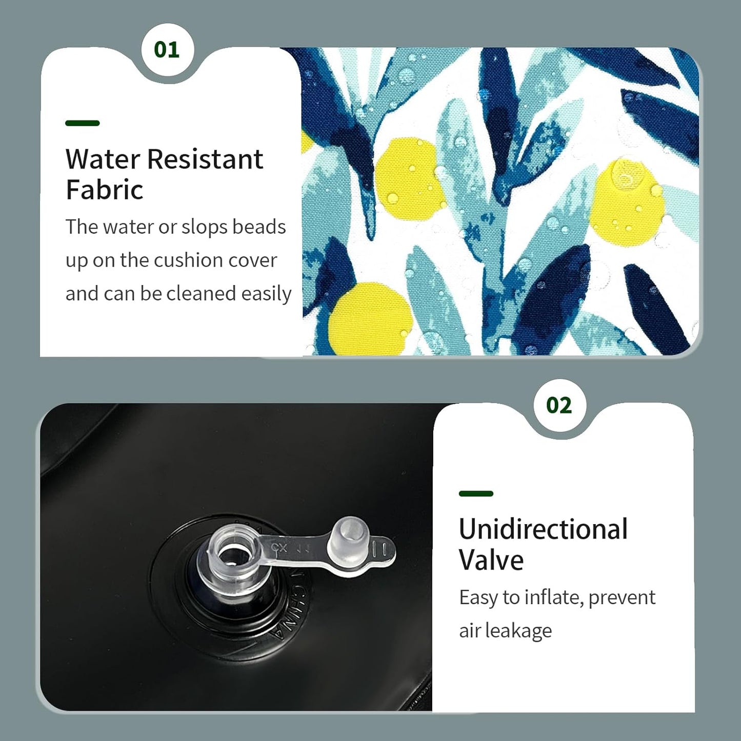 Inflatable Ottoman Stool D21 xH9 for Outdoor/Indoor Use, Water Repellent Patio Foot Rest Stool with Portable Handle,Round Pouf Ottoman Suitable for Garden,Deck and Camping - Leaves Multi