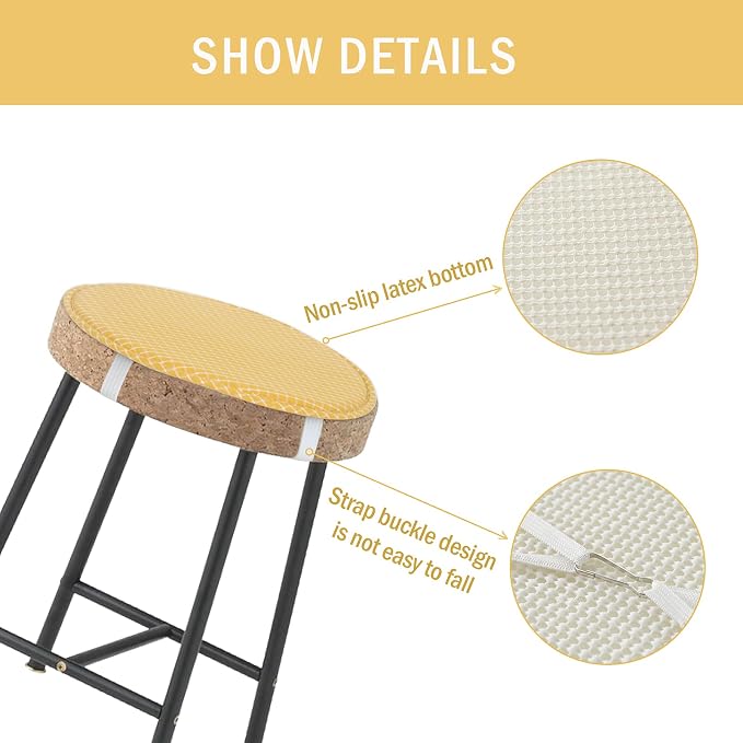 Round Stool Chair Cushions for Kitchen Dining Seat Pads with Ties 2 Pack Non Slip Cushions Pad for High Stool Chairs Bistro Bar Seat 13 Inch, Yellow Grim