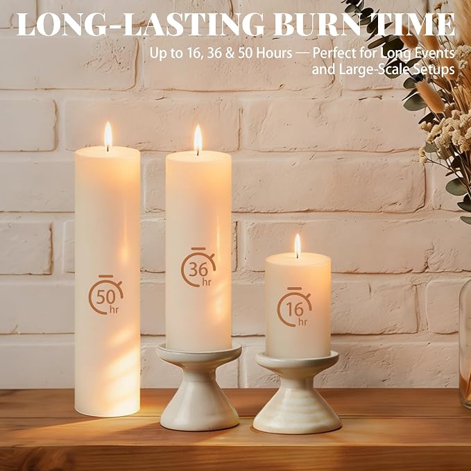 36 Pcs Ivory Pillar Candles Bulk Set, 2x3” 2x6” 2x8” Paraffin Hurricane Candles, Unscented Dripless Smokeless, Long Burning for Party Wedding Events Home Decor