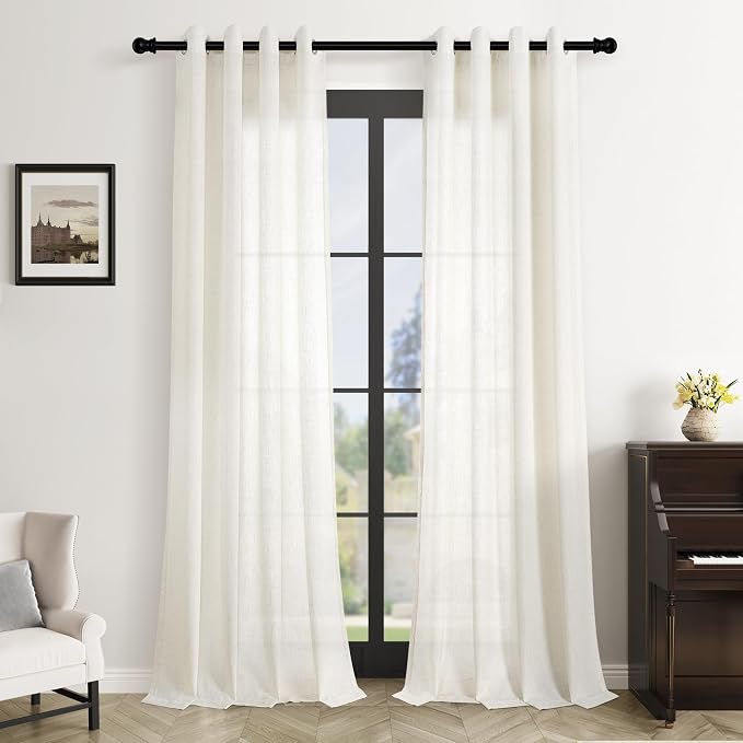 Aersas Natural Grommet Linen Curtains 118 Inches Long for Living Room Bedroom Neutral Boho Modern Privacy Light Filtering Semi Sheer Ivory Cream Off White Linen Drapes 118 Length 2 Panels Set