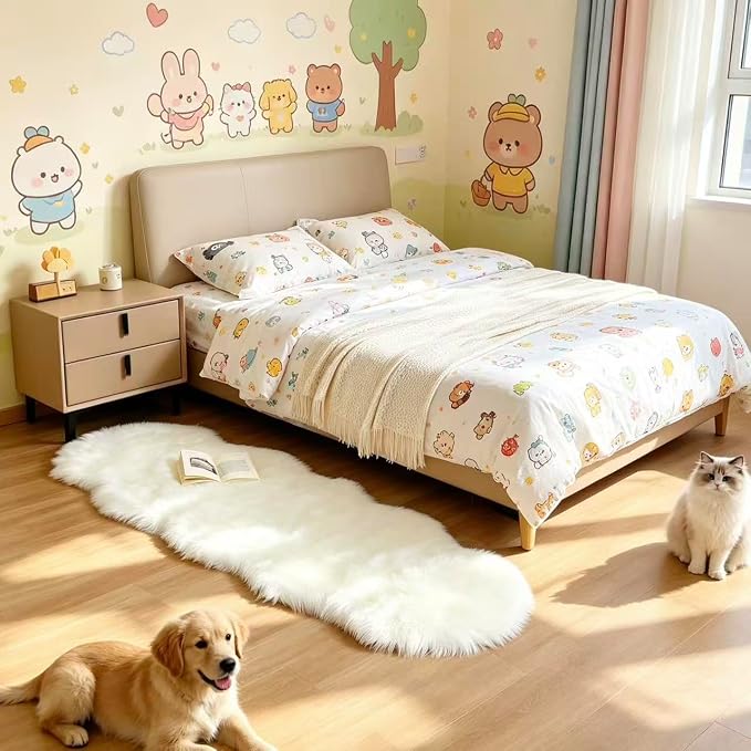Faux Fur Sheepskin Runner Rug White 2x6 ft Ultra Soft Shaggy Plush Fluffy Fuzzy Area Carpet Decorative Chair Cover Floor Mat for Bedroom Sofa Living Room Bedside
