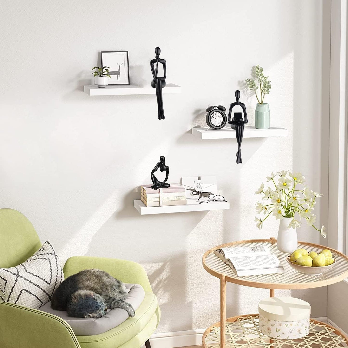 Home Decor Thinker Statue Accents, Set of 3 Thinker Sculptures Office Decor Modern Abstract Resin Decoration on Shelf Table Desk for Living Room Office Bedroom (Large Black)