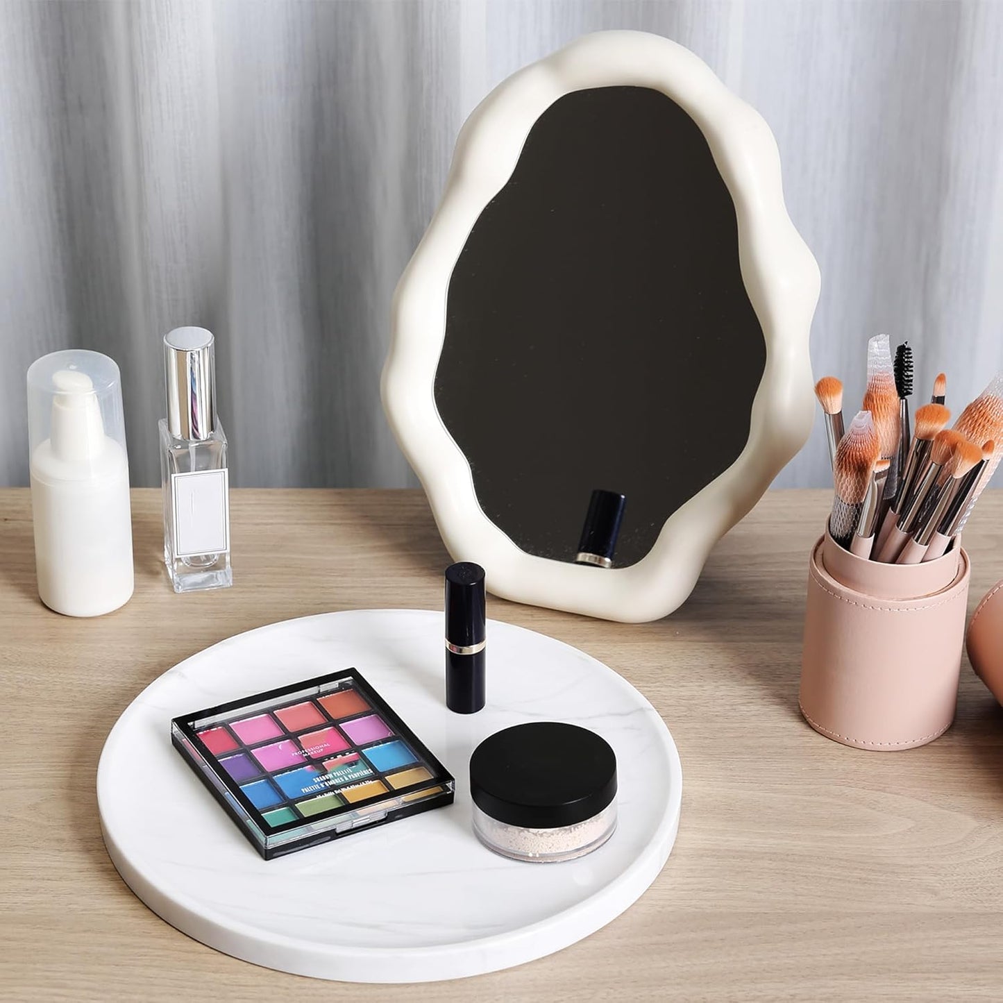 Natural Round Marble Tray - Luxury Decorative Serving Tray for Coffee Table, Bathroom Vanity, Dresser & Kitchen Countertop - Stone Organizer for Jewelry, Perfume, Candle, Home Decor(Volakas)