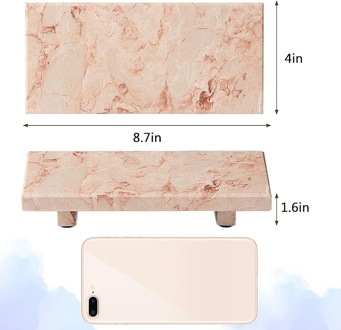 Natural Marble Tray Pedestal Stand – Soap & Jewelry Riser for Bathroom Counter, Kitchen Sink, Vanity Organizer, Decorative Stone Catchall for Perfume, Candles