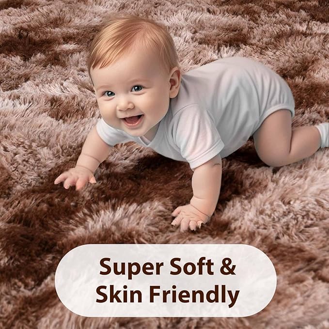 FinRèc 5x8 Feet Brown Rugs for Living Room Bedroom, Large Plush Fluffy Shag Area Rug, Non-Slip Fuzzy Furry Shaggy Rug for Kids Room Dorm Room Home Decor, High Pile Soft Floor Carpet