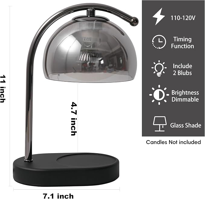 FCTWAKS Mid Century Somky Gray Glass Candle Warmer Lamp with Timer & Dimmer, Mothers Day Birthday Gifts for Women Mom, House Warming Gifts New Home, Wax Warmer Lamp for Bedroom Decor with 2 Bulbs