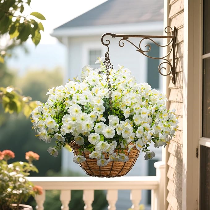 Grunyia Artificial Morning Glory Flowers - 16PCS White UV Resistant Faux Silk Plastic Blooms, Realistic Fake Plants for Garden Porch Planters Window Wedding Indoor Outdoor Decor