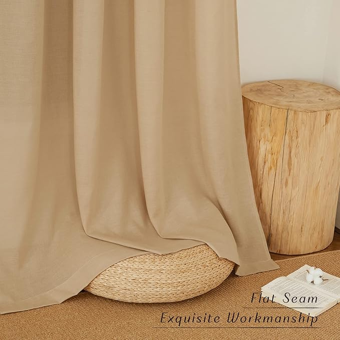 NICETOWN Semi Sheer Linen Burlap Curtains for Farmhouse, Grommet Semi Sheer Balance Privacy Added with Light Filtering Vertical Drapes for Bedroom/Living Room, W55 x L90, 2 Panels