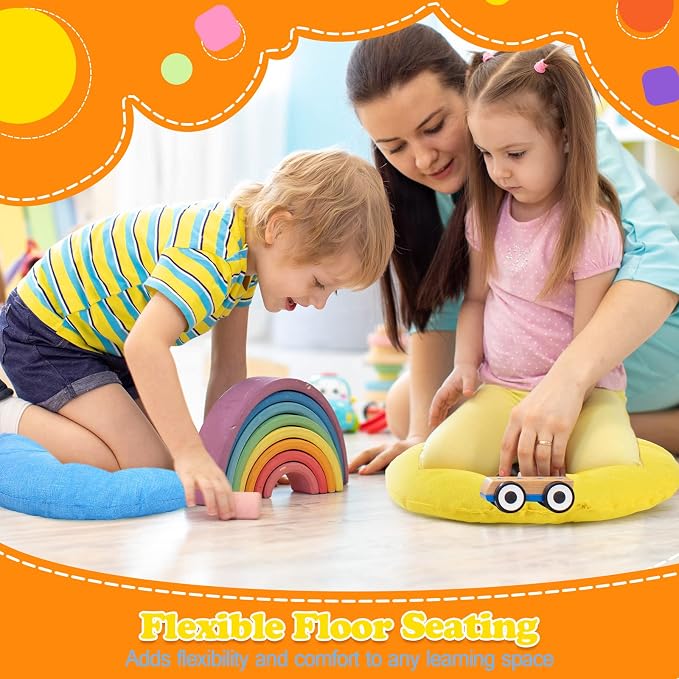 Fumete 16 Pcs 16 Inch Floor Cushions Pillow for Kids Bulk Classroom Round Flexible Seating Floor Cushions for Students Home Daycare School Reading Corner Yoga Meditation Picnic (Rainbow and Morandi)