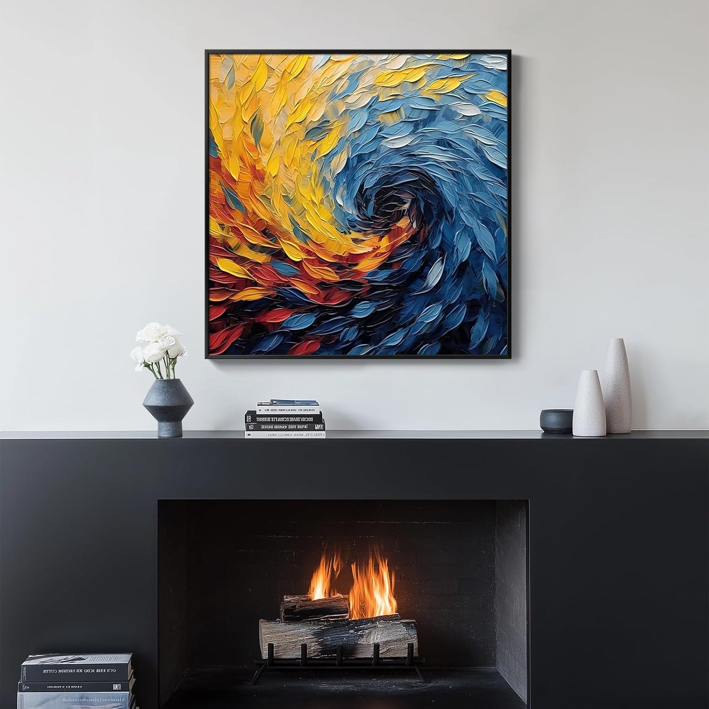 Framed Blue Modern Abstract Wall Art, Minimalist Large Canvas Paintings Artwork for Walls, Blue Yellow Art Prints Pictures for Living Room, Hallway, Bedroom, Office, Bathroom Wall Decor -24x24 Inch