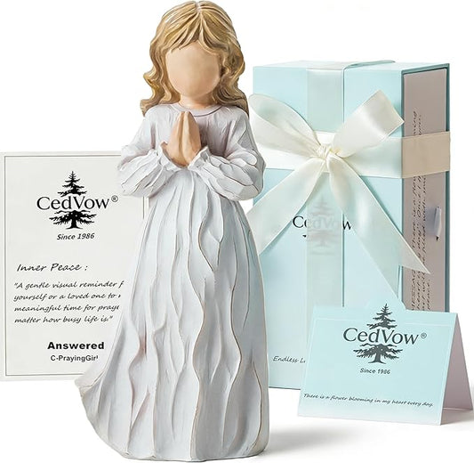 Answered Angel of Prayer Figurine, Solid Resin Praying Angel Figurines Spiritual Decor Statue for Women Girl Religious Hope Sympathy Statues Figure Gifts,Luxury Gift Box with Ribbon &Card-6.2''