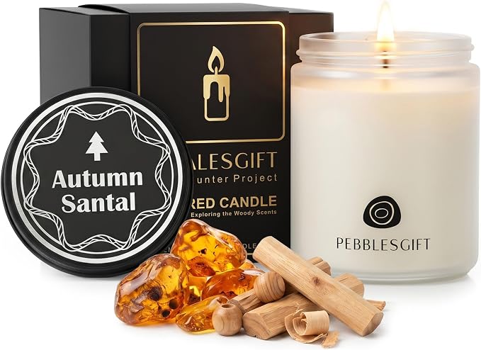Autumn Santal Woody Scented Candle 9oz Natural Soy Wax Gift Set | 100% Soy Wax Candles,Home Scented,Stress Relief&Meditation,Forest Fragrance Aromatherapy,Men&Women Gift,Scented Card Included