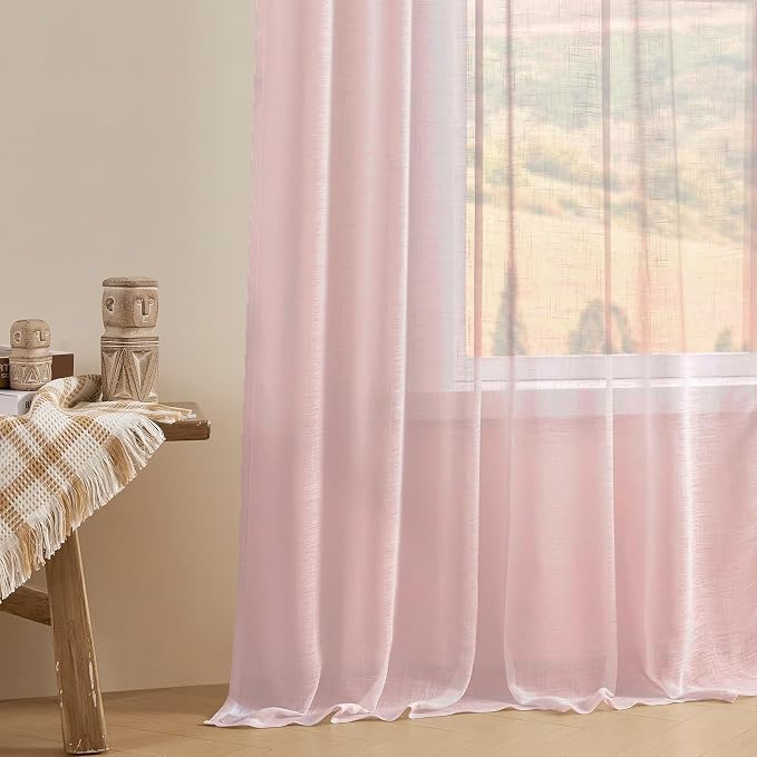 Joydeco Sheer Curtains 84 Inches Long, Beige Curtains for Living Room 2 Panels Set, Window Curtains Privacy Assured with Light Filtering(W52 x L84 Inch,Tapioca)