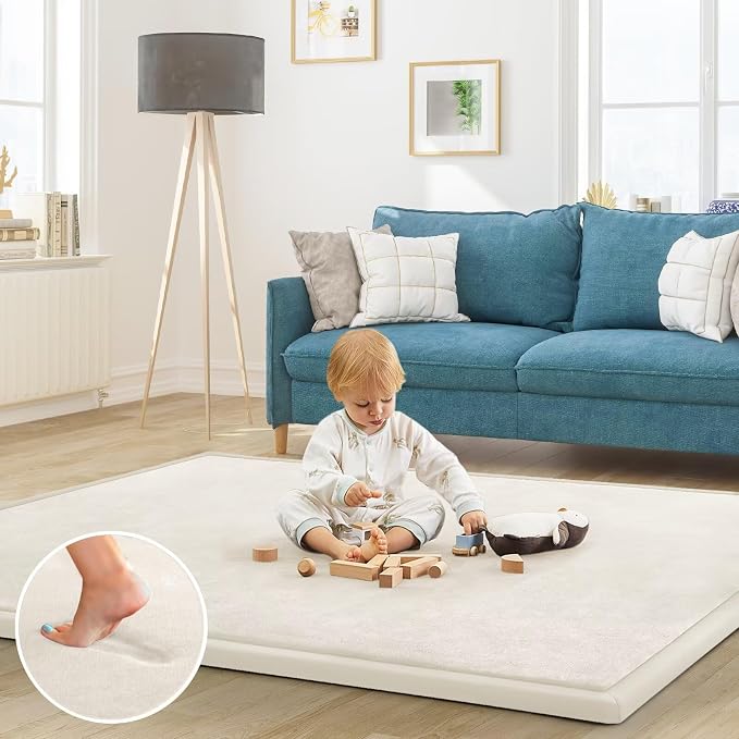 Baby Play Mat for Floor Nursery Rug Muscle Mat Area Rug Playroom Rug 79"x79" Playpen Mat Elastic Foam 1.3" Thick Crawling Mat for Babies,Toddlers, Infants, Kids,Cream