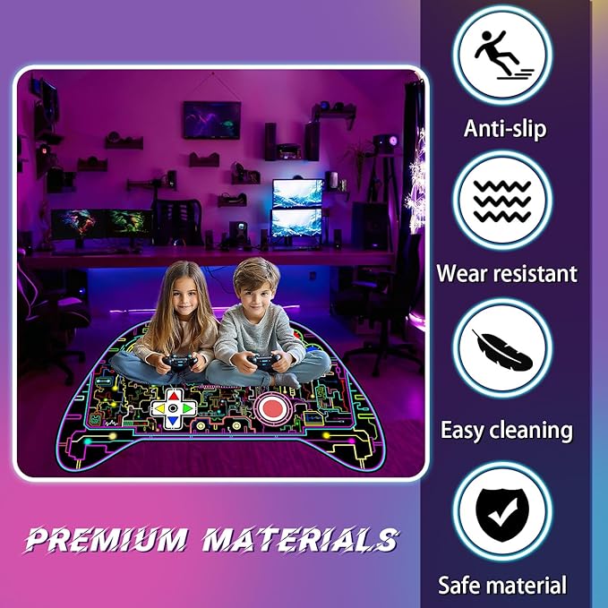 Boys Gamepad Shaped Carpet Rug - Gamepad Shaped Area Rug for Boys Bedroom Gaming Themed Area Rugs Kids Gaming Room Decor, 5x7 Feet