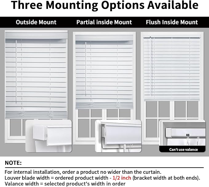 MYshade 2" Cordless Faux Wood Blinds, 25" W x 60" H, Slat Horizontal Blinds with Crown Valance, Room Darkening, Moisture Resistant, Window Blinds for Home Interior, White
