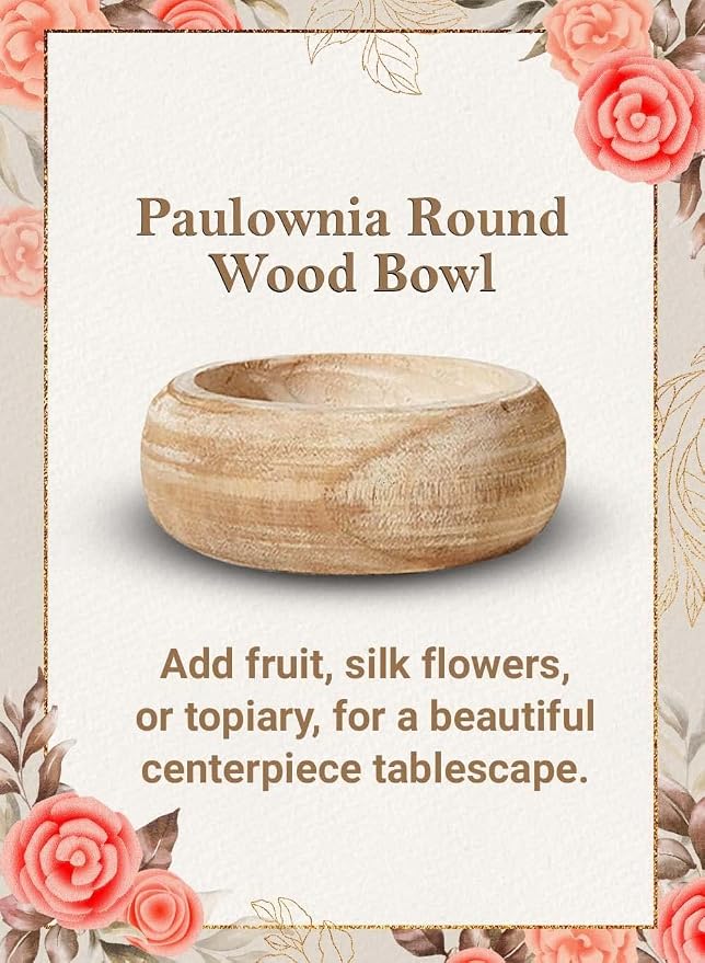 Serene Spaces Living 9.5" Paulownia Round Wood Bowl, Handmade Wooden Decorative Bowl for Décor, Parties, Wedding Centerpiece, Floral Arrangements, Set of 6, Measures 4" Tall and 9.5" Diameter