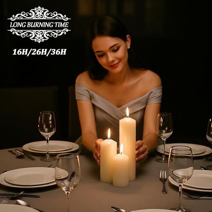 36 Pack White Pillar Candles Bulk Set, 2x3 2x4 2x6 Inch - 12 Each Size, Dripless Smokeless Clean Burning for Wedding Centerpieces, Home Decor, Church, Romantic Ambiance！