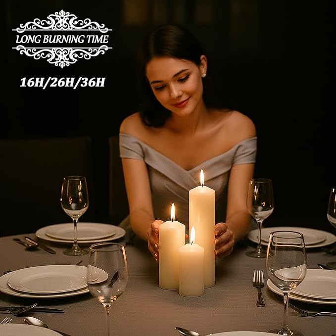 18 Pcs White Pillar Candles Bulk Set，Hurricane Candles，2x3 2x4 2x6 Inch - 12 Each Size，Dripless Unscented Smokeless，Gives You a Better Atmosphere When Organizing an Event Party.