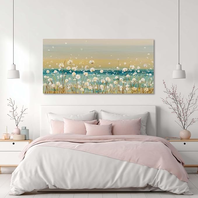 Ggaafet Wild Floret Wall Art for Living Room Canvas Oil Painting Prints Beautiful Flowers Floral Blooming Abstact Beach Art Deco Pretty Artwork Office Bedroom Family Dining Room Decor Large