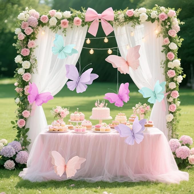 3D Hanging Butterfly Decorations, 8 Pcs Butterfly Birthday Party Decorations, Crepe Paper Butterfly Hanging Decorations for Girls, Women, Flower Garden Party Decorations