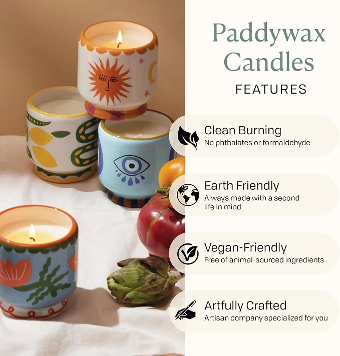 Paddywax Scented Candles Dopo Hand-Painted Ceramic Luxury Artisan Candle, 8-Ounce, Hearts - Rosewood Vanilla