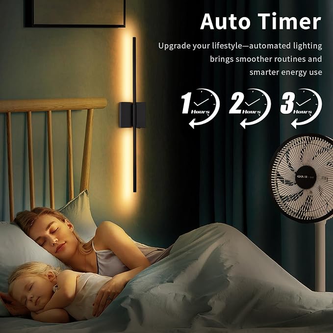 Battery Operated Wall Sconce Set of Two, Black, 28.3 inch | Remote Control, Rechargeable & Dimmable, Wireless, Peel and Stick Install, Timer Function
