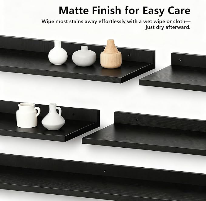 Floating Shelves for Wall Set of 5,Black Floating Shelves bathroom,30 Inch Natural Wood Book Shelf for Wall Mounted,Home Decor Display Shelving,Storage Shelves for Living Room,Bedroom,Kitchen
