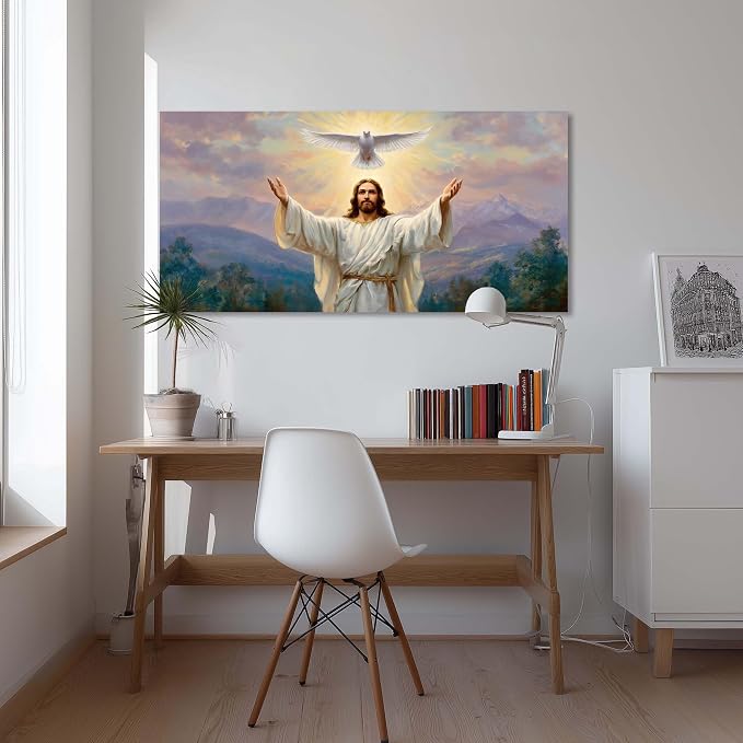 Ggaafet Jesus and Pigeon Wall Art for Bedroom Canvas Oil Painting Prints Halo God Universal Love Spiritual Faith Art Deco Classic Artwork Office Family Dining Room Decor