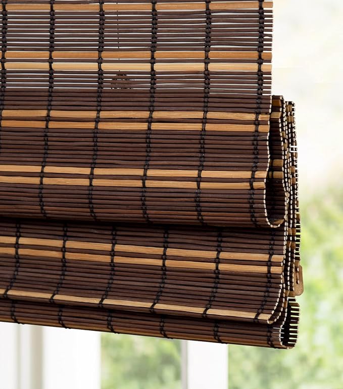 LazBlinds Custom Size Cordless Bamboo Roman Shades, Cocoa | Natural Light Filtering Bamboo Window Blinds, Bamboo Blinds for Bedroom Living Room Office Indoor