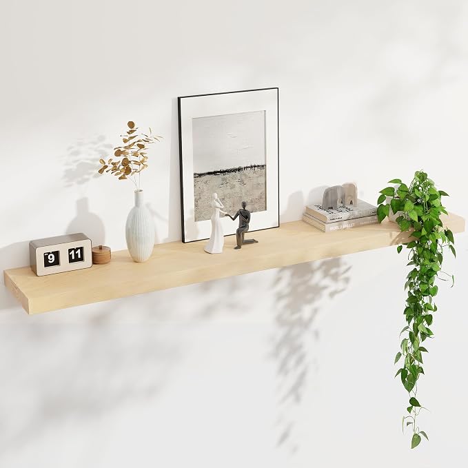 FLYJOE Floating Shelves for Wall, USA-Sourced Maple Wood 55 Inch Long Wall Shelves, Natural Wooden Mounted Picture Ledge Shelf, Nursery Book Storage Shelf Kids Bookshelf, Display Shelf for Bathroom