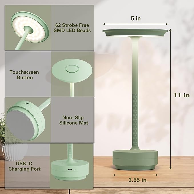 Cordless Rechargeable Table Lamps,Portable Battery Desk Lamp IP54 Waterproof