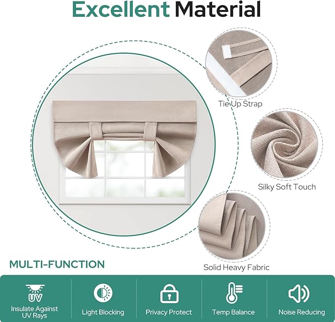 HOMEIDEAS 100% Linen Blackout French Door Curtains, Privacy Small Door Window Curtains, 26 X 20 Inch Shades for Front Window, Thermal Insulated Covering, 1 Panel, Natural