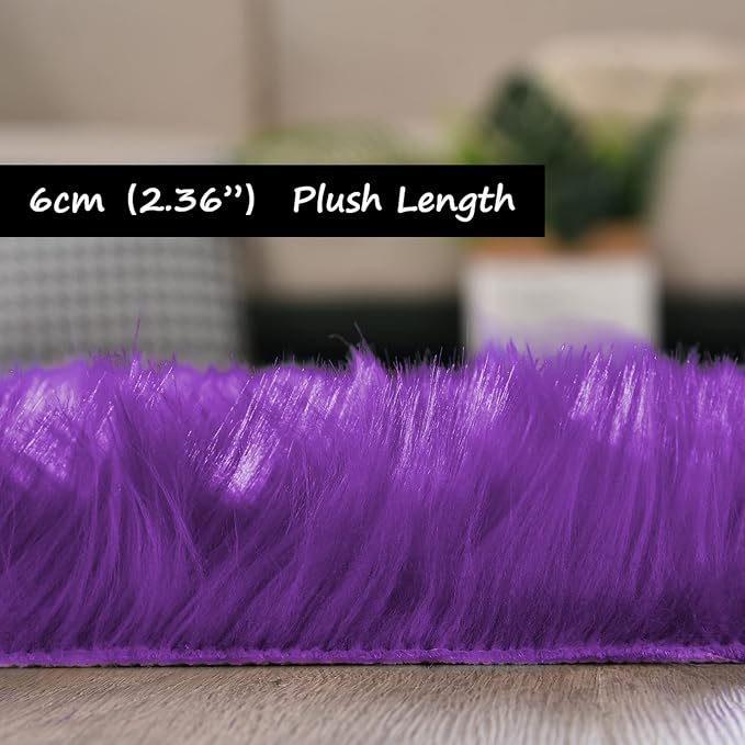 Goolela Purple Sheepskin Rug 2x6 Fluffy Fuzzy Furry Runner for Bedroom Bedside Faux Fur Soft Plush Sheepskin