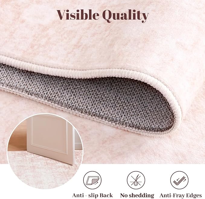 Homemate Washable Rug 8x10 Area Rugs - Vintage Faux Wool Rugs for Living Room Bedroom Dining Room - Non Slip Foldable Carpet Indoor Area Rug for Home Decor（8'x10', Pink
