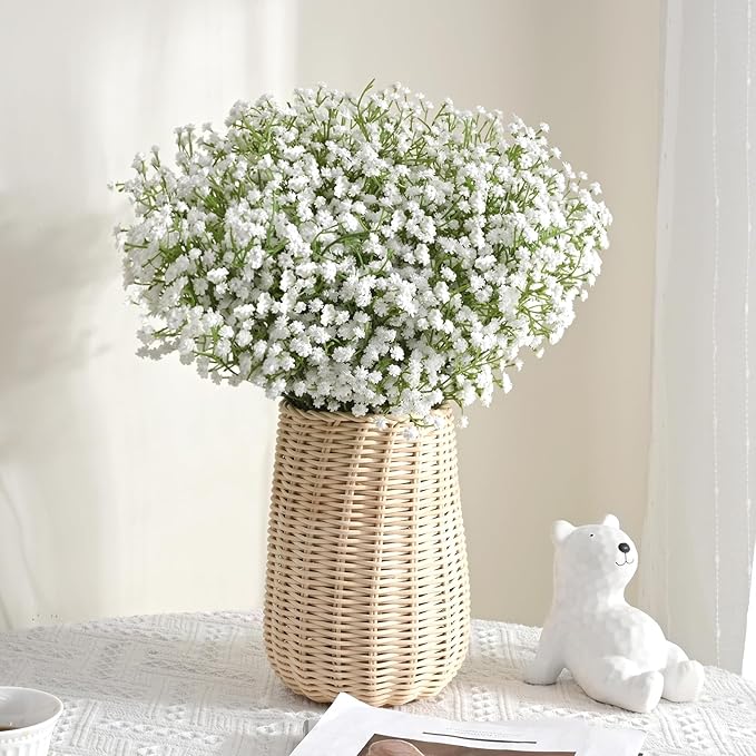 Yastouay Babys Breath Artificial Flowers, 30 Pcs White Baby Breath Flowers Artificial Bulk, Real Touch Fake Babys Breath Gypsophila for Wedding Party Bouquet Floral Arrangement Home Decor
